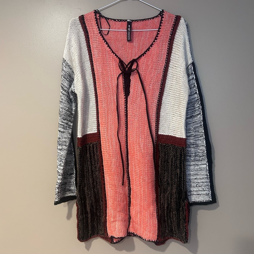 3/$25 Patchwork boho cottagecore knit mini dress 70s hippie crochet